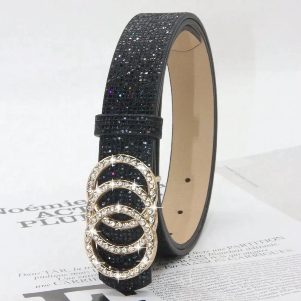 Women Rhinestone Buckle Metallic belt - Picture 7 of 9